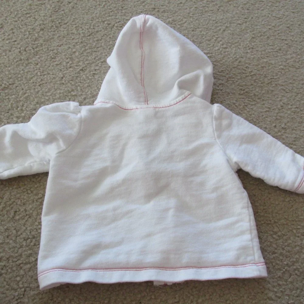 Circo Hooded Zip Up Jacket Infant Girls 3M‎ White Pink Stitch Long Sleeve Coat